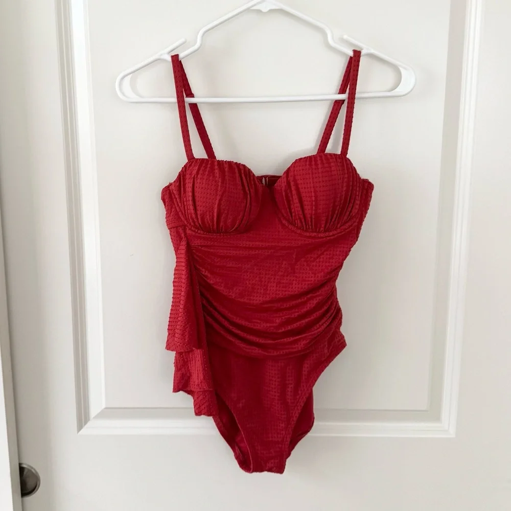 RHODE x Target Embossed Dot Ruffle One Piece Swimsuit Red Small